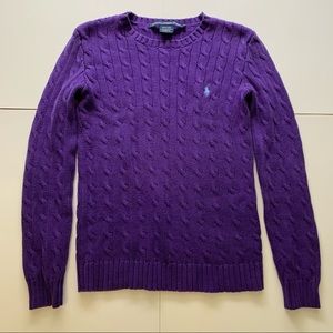 Purple Ralph Lauren Cable-Knit Crew Neck Sweater